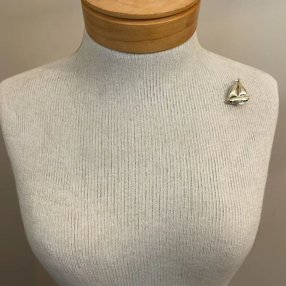 Vintage Gold-tone Sailboat Pin - Nautical Theme Brooch